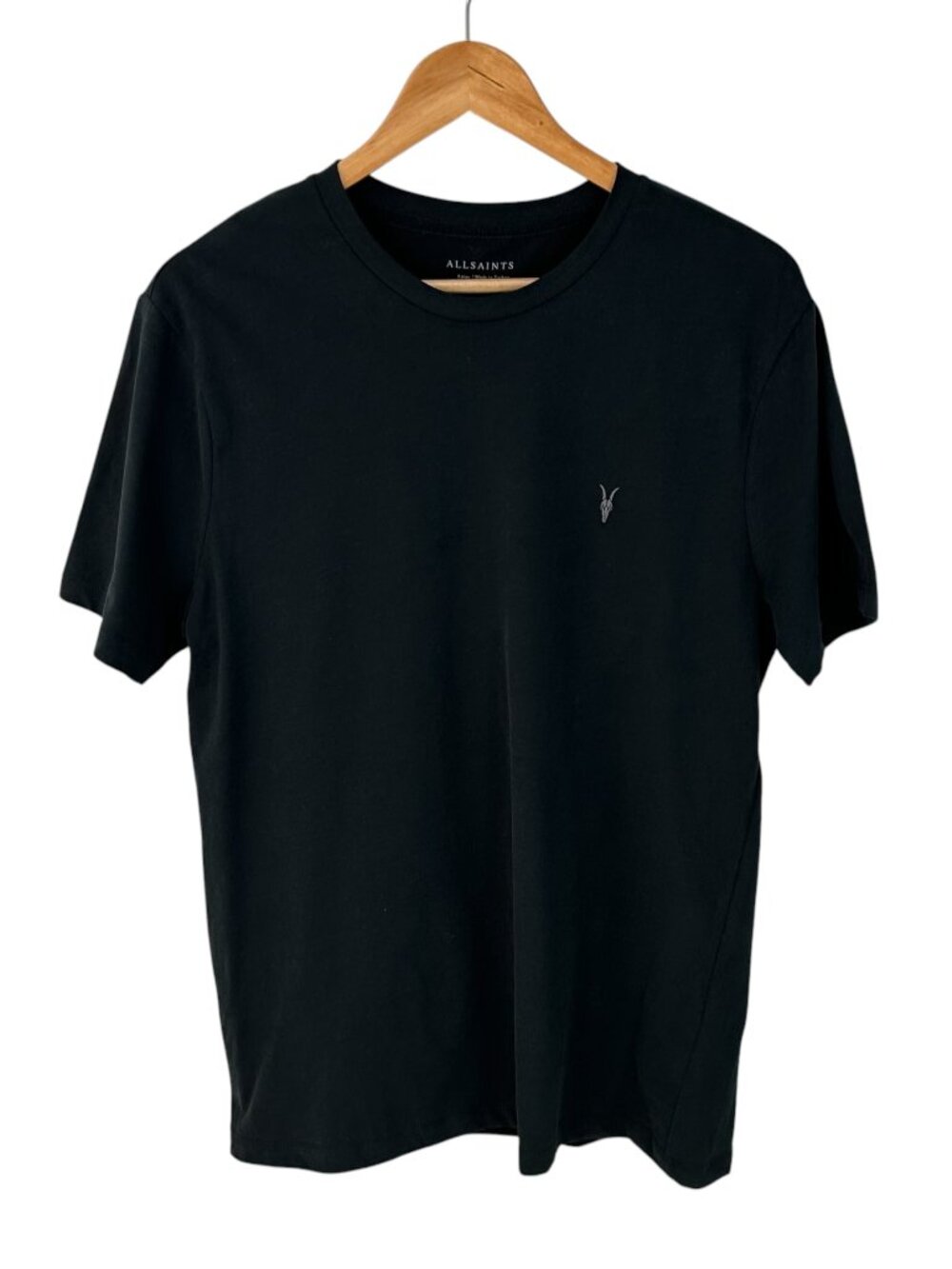 Allsaints Men's Size L Brace Short Sleeve Embroidered Black T-Shirt